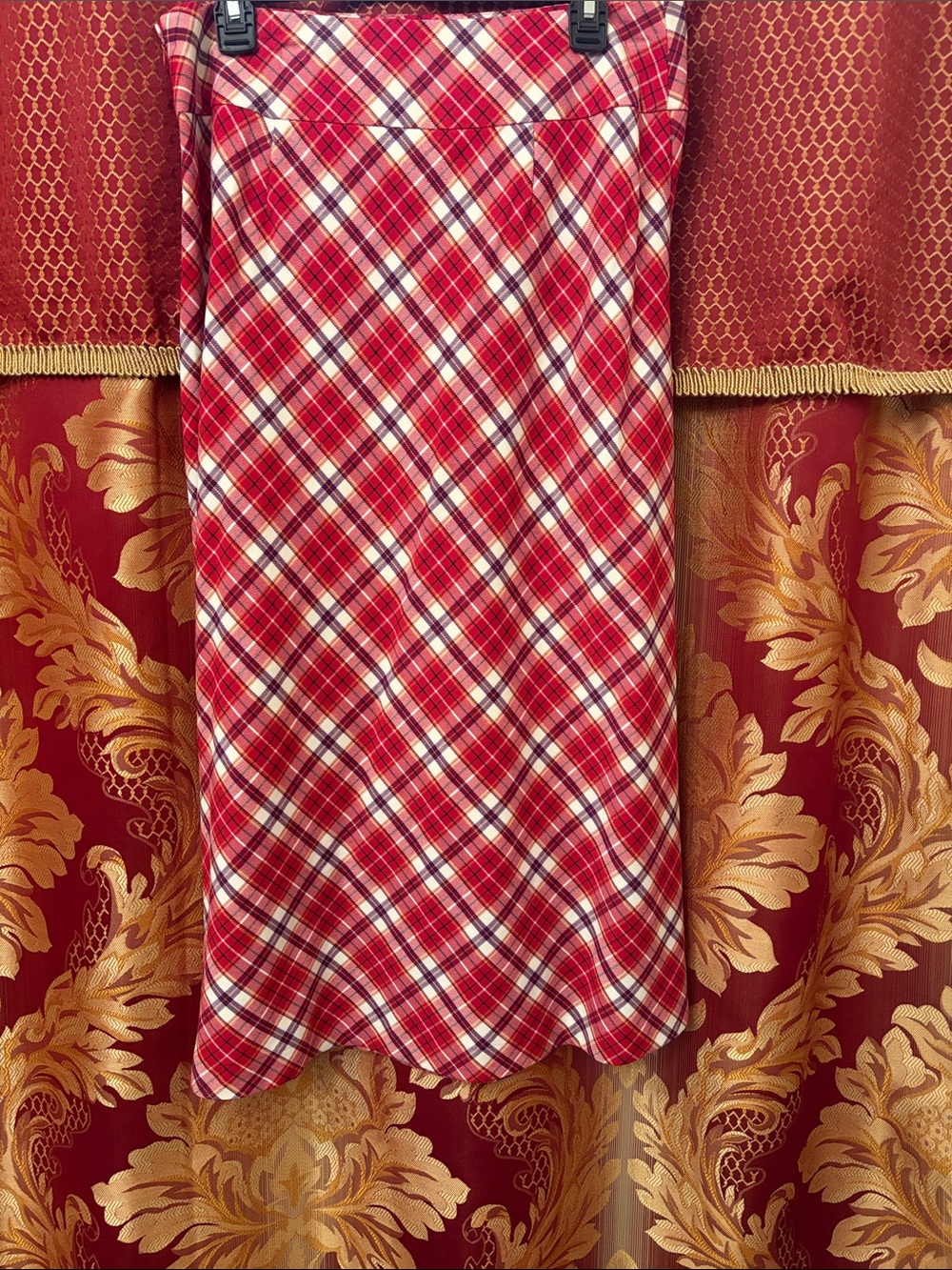 Laura Scott Red and White Plaid Maxi Skirt